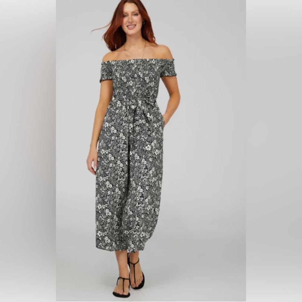 Printed Off-The-Shoulder Wide Leg Jumpsuit